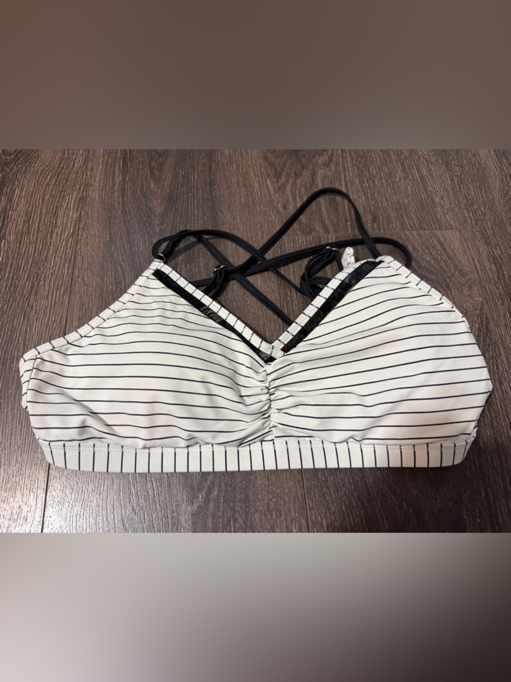 CALIA by Carrie Underwood White and Black Striped Bralette Bikini Top